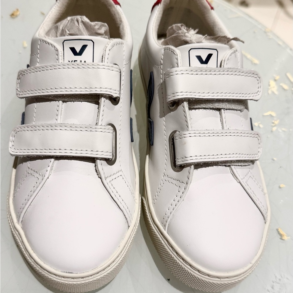Veja Kids White Sneakers with Velcro Straps
